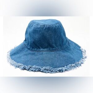 NEW-Sprigs Denim Wide Brim Fringe Sun Hat A641424. Color: Medium Wash. One size.